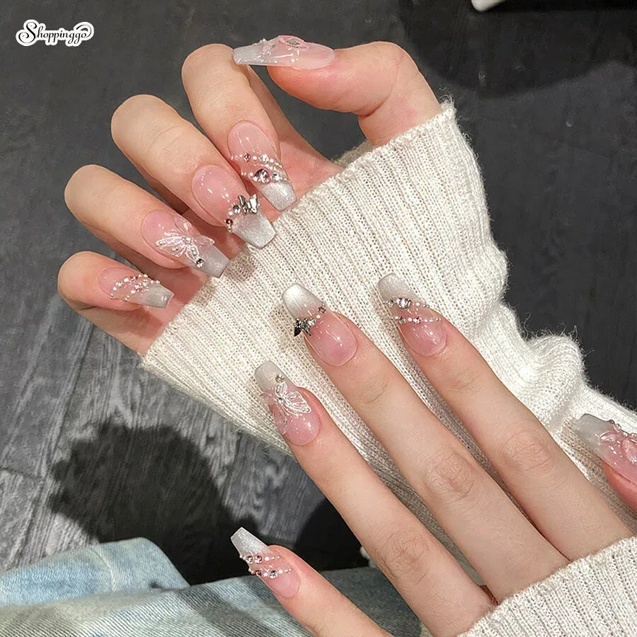 ネイルチップ 蝶々 ハート きらきら 可愛い シンプル つけ爪 ネイルアート /shoppinggo(shoppinggo)