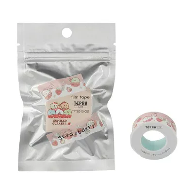 【クーポン配布中】(まとめ)キングジム テプラ Liteフィルムテープ すみっコぐらし柄 15mm ストロベリー/黒文字 TPTSG15-001 1セット(5個)【×10セット】