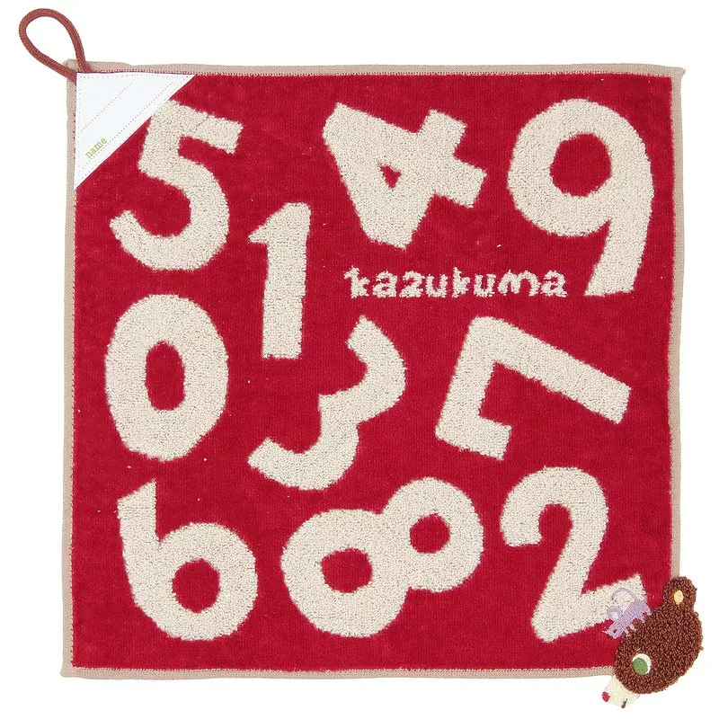 かずくま「ワッペン」ループ付きウォッシュタオル 全3色 ベージュ レッド スカイブルー 5点入り