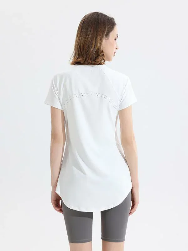 Women's T-shirt, Spring/Summer, Quick Drying, Cool Touch, Short Sleeve, Loose, Body Coverage, Tunic Length, Covers Hips, Yoga, Fitness, Gym, Running, Sports, Training, Nylon, Stretch, Thin Tops