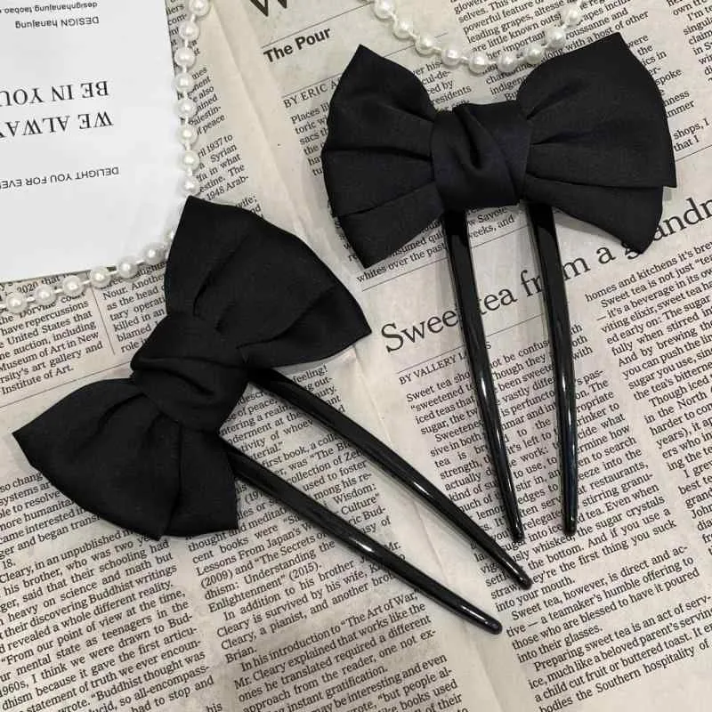 簪 U型 布製 蝶結び 黒 日常用 チャイナドレス 漢服 アップヘア ヘアピン ヘアアクセサリー 春 モダン中華風 軽量 シンプルデザイン