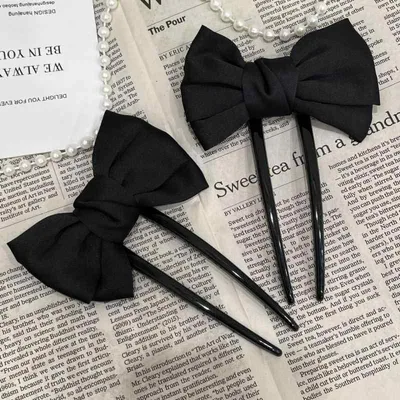 簪 U型 布製 蝶結び 黒 日常用 チャイナドレス 漢服 アップヘア ヘアピン ヘアアクセサリー 春 モダン中華風 軽量 シンプルデザイン