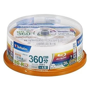 【中古】【39shop】Verbatim★バーベイタム 1回録画用 ブルーレイディスク BD-R DL 50GB 20枚 ホワイトプリンタブル 片面2層 1-4倍速 VBR260YP20SV1(非常に良い)