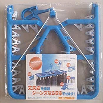 【中古】【非常に良い】洗濯 物干し ハンガー 角型ハンガー プラ42アルファ プレミアム ブルー ピンチ42個付 丈夫さを重視 ジーンズなら5本まで干せる