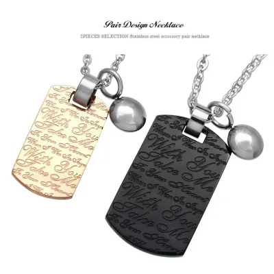 spe0330-pair ペアネックレス ペアペンダント ステンレス チェーン・BOX付きペアセット 愛のプレート ステンレスペアネックレス メッセージ プレート ブラック ピンクゴールド