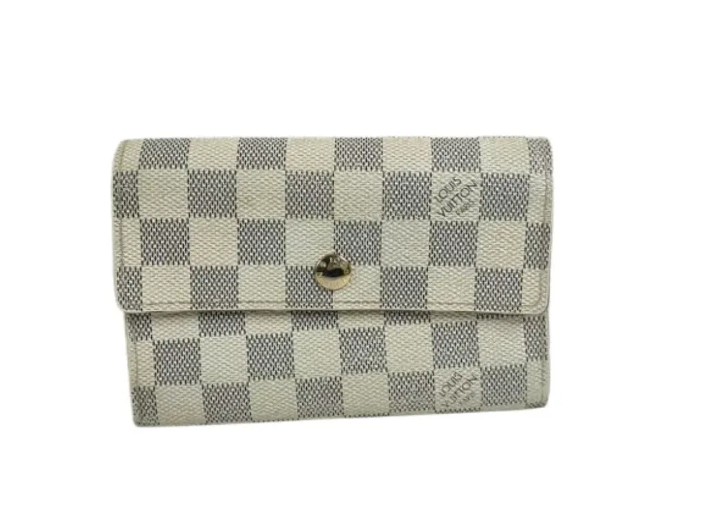 LOUIS VUITTON ルイヴィトン 三つ折り財布 ポルトフォイユ アレクサンドラ N63068 アズール系 ダミエ アズール ユニセックス ゴールド金具【本物保証】【中古】