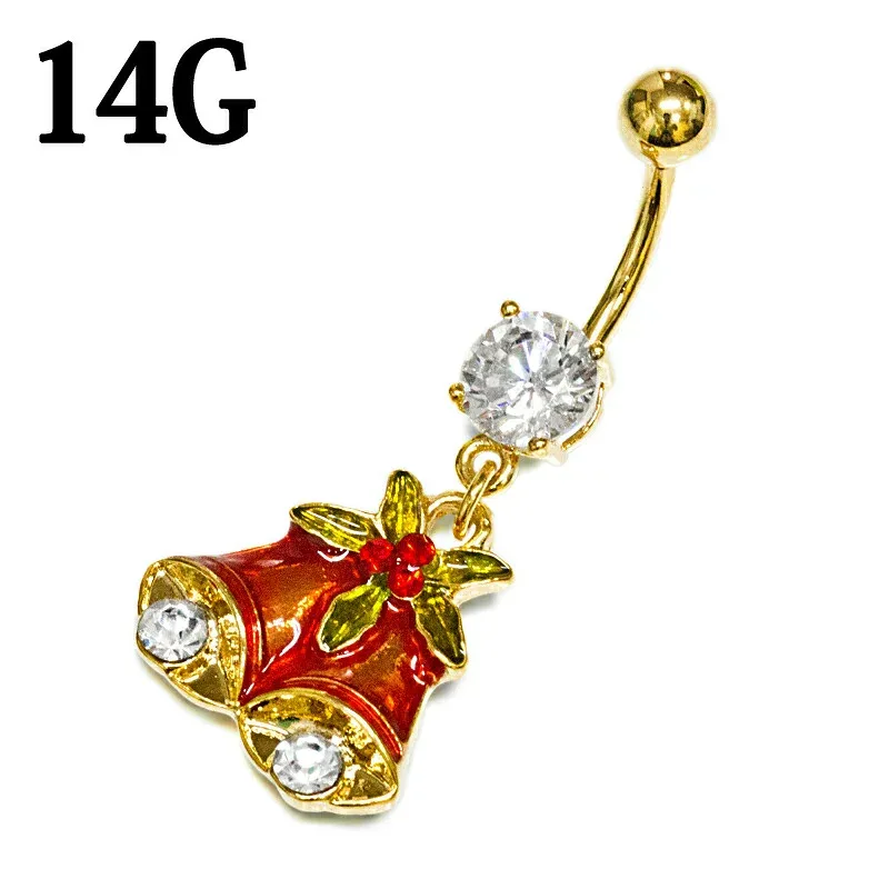ボディピアス 14G ステンレス クリスマスベルへそピアス / 14ゲージ ゴールド カーブバーベル バナナバーベル ヘソピアス イヤーロブ かわいい チャーム 臍ピアス PVD クリスマス christmas ベル イベント