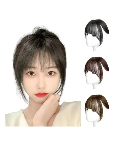 前髪ウィッグ 部分ウィッグ つむじ 生え際 ぱっつん シースルー 自然 クリップ付き 耐熱 バレない ふんわり ふわふわ 小顔効果 ボリュームアップ レディース ヘアピース つけ毛 (ダークブラウン)