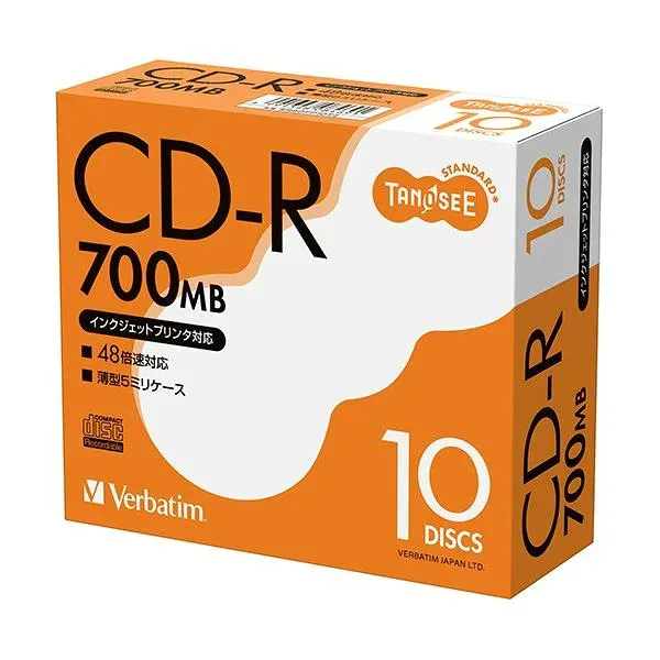 TANOSEE バーベイタム データ用CD-R 700MB 48倍速 スリムケース SR80FP10T2 1セット (100枚:10枚×10パック)