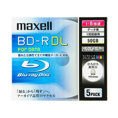 マクセル データ用BD-R 片面2層50GB 1-6倍速 ホワイトワイドプリンタブル 5mmスリムケース BR50PWPC.5S 1個(5枚)PC データ 記録用メディア