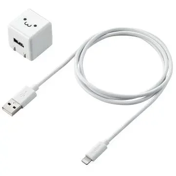 ELECOM MPA-ACL04WF iPhone充電器 iPad充電器 1m Lightning AC ケーブル同梱 ホワイトフェイス コンパクト 小型