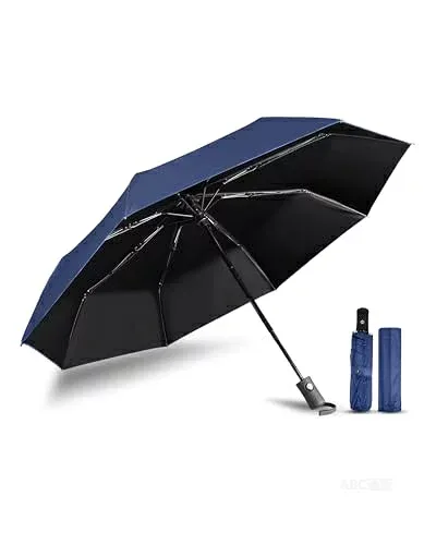 折りたたみ傘 大きいサイズ 傘 メンズ 軽量 ワンタッチ 自動開閉 日傘 晴雨兼用 雨傘 丈夫 コンパクト【210T 超撥水・8本骨 uvカット】日本製 収納ポーチ付き メンズ (ネイビー)