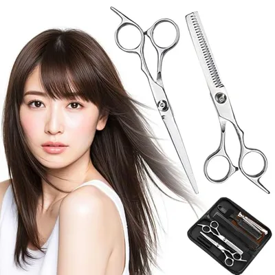 【理美容師監修・初心者でも失敗しにくい】すきばさみ ヘアカットシザーセット 9点 スキバサミ カーブ刃 自然仕上げ 引っかかりにくい 滑らか切れ味 高品質ステンレス製 耐久性 自宅散髪 セルフカット 前髪カット 全体カット 子供 大人 メンズ レディース対応 家庭用 収納ポ