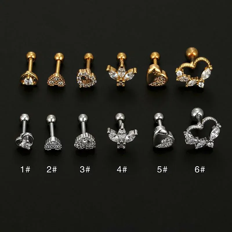ピアス レディース スタッドピアス ジルコニア ハート モチーフ フラワー 花型 軟骨ピアス 耳骨ピアス ボディピアス アクセサリー 欧米風 ファッション小物 かわいい おしゃれ エレガント 華やか ジュエリー カジュアル 高級感 輝き ギフト 誕生日