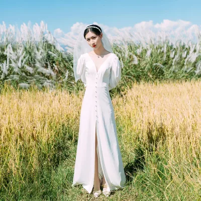 ウェディングドレス 長袖 二次会 結婚式 花嫁 ブライダル Vネック 演奏会 披露宴 ロング ウエディングドレス 発表会 コンサート 大きいサイズ 袖あり フォーマル 前撮り パーティードレス 海外挙式 ピアノ発表会 エレガント イベント トレーン 送料無料