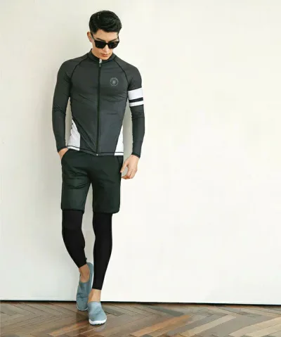 men's パーカー ラッシュガード 3点セット 水着 ハーフパンツ レギンス セットアップ メンズ お揃い ペアルック ウェットスーツ 上下