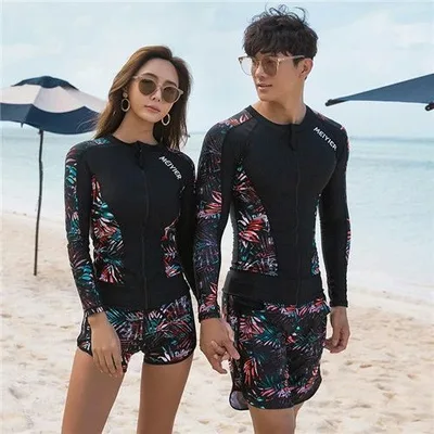 ペア ラッシュガード カップル ペアルック 水着 レディース 5点セット (トップス ブラー ショートパンツ ショーツ レギンス) メンズ 3点セット (トップス ショートパンツ レギンス) ウェットスーツ セットアップ 競泳 大きいサイズ おしゃれ 体型カバー UV対策 紫外線