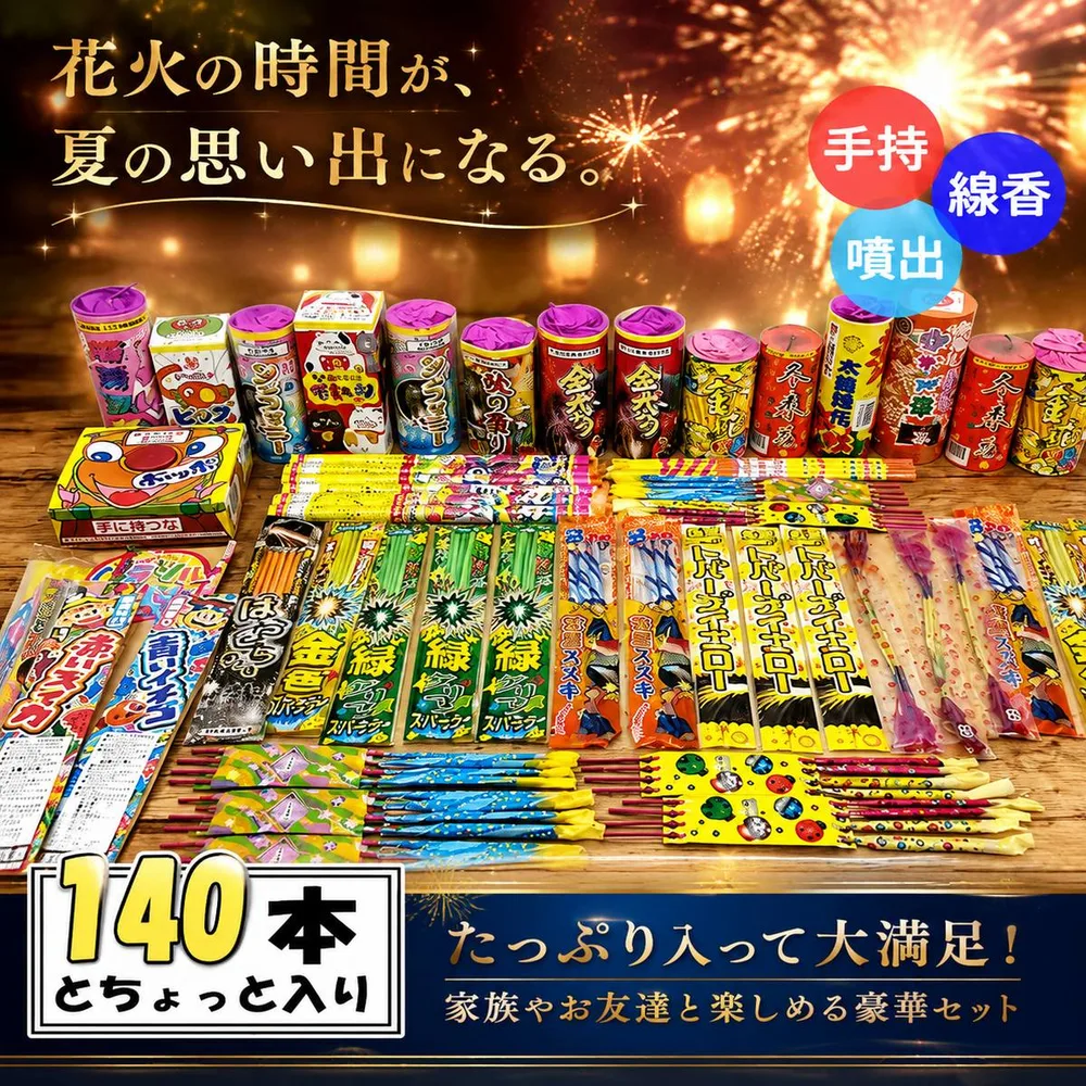 花火 手持ち 噴出 はなび 花火セット2 ab 手持ち花火 国産品有 線香花火 噴出 140本超詰め合わせ 夏祭り キャンプ