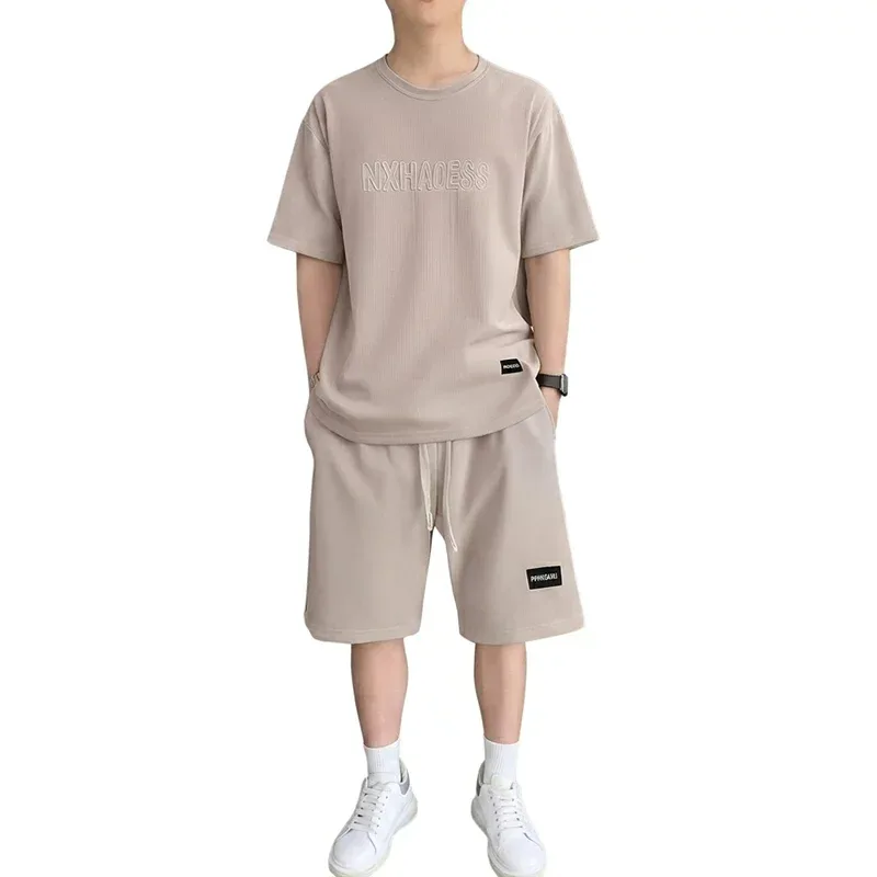 セットアップ メンズ 夏 上下セット ワッフル生地 半袖 Tシャツ ハーフパンツ ゆったり 大きいサイズ 無地 クルーネック ルームウェア 部屋着 カジュアル スポーツ ワンマイルウェア お洒落 かっ