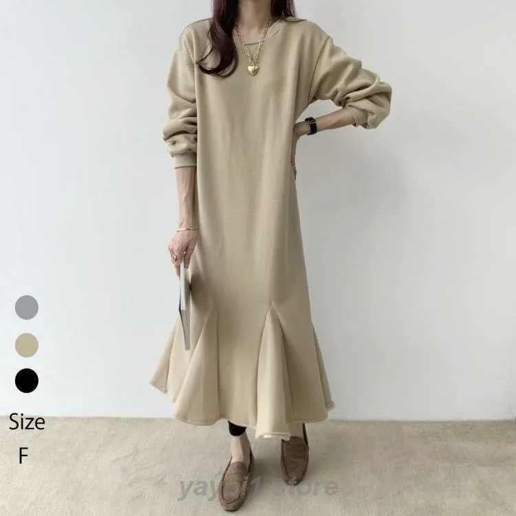 長袖 ワンピース マーメイドワンピース ロングワンピース レディース 春 ロング丈 切替 ゆったり 大きいサイズ 体型カバー きれいめ おしゃれ 通勤 入園式 卒業