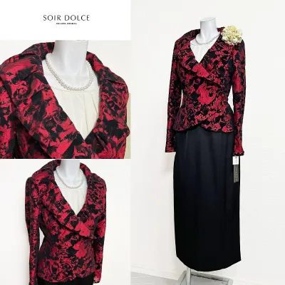 【中古】【 SOIR DOLCE / レッド&ブラック 】 東京ソワール ドルチェ セレモニー レディース レディーススーツ フォーマル 礼服 卒業式 結婚式 レディースフォーマル レディース 9 号 セレモニースーツ スカートスーツ セットアップ ママスーツ 入園式 冠婚葬祭