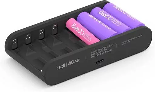 ISDT A8 Air 家庭用バッテリー充電器、8ベイ AA AAA スマートバッテリー充電器 最大27W、ワイヤレス操作 充電式10500 12500 Ni-MH/CD LiHv LiFePO4バッテリー USB C入力