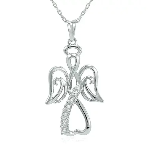 【中古】【未使用・未開封品】Wingedエンジェルオープンハートダイヤモンドpendant-necklace inスターリングシルバー18?"チェーン