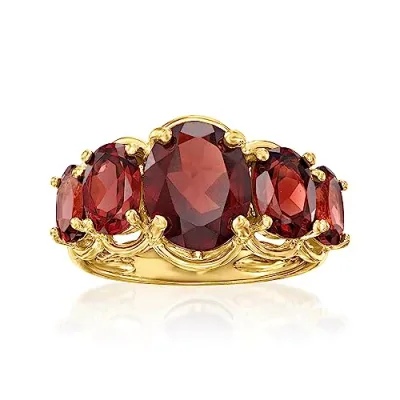 【中古】【未使用・未開封品】Ross-Simons 4.50 ct. t.w.ガーネット 5ストーンリング 18kt ゴールドオーバー スターリング
