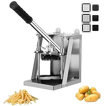 【中古】【未使用】フライドポテトカッター 壁掛け手動ポテトカッター 3種類グリッド刃あり(7mm/10mm/14mm) 吸盤付き業務用フライドポテトカッター ジャガイモ・ニ