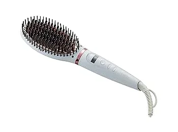 【中古】【未使用】LAVIEL ヘアアイロン ブラシアイロン 海外対応 マイナスイオン 温度調節11段階 MAX200℃ ヘアケア 30分オートオフ機能 ホワイト LV-B01