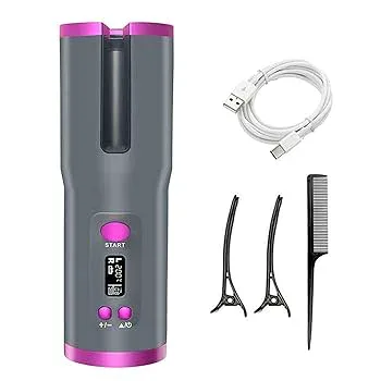 【中古】【未使用】自動ヘアアイロン オートカールアイロン 髪自動巻き コードレス自動カールアイロン 150?200℃ 6段階温度調節可能 急速加熱 USB充電 自宅 旅行