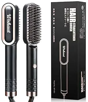 【中古】【未使用】ヒートブラシ ストレートブラシ 小型ヘアアイロン 30秒急速加熱 静電気防止 自動電源オフ 温度調節対応 海外対応