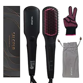 【中古】【未使用】ヒートブラシ ストレート ヘアアイロン ブラシ SALOPUR サロピュール ストレートアイロン カール 2way マイナスイオン MCHヒーター搭載 温度ロッ