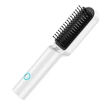 【中古】【未使用】ヘアアイロンブラシ ミニ ストレート コードレス 充電式 ヒートブラシ カール 恒温200度 ブラシ