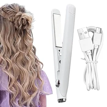 【中古】【未使用】トラベルフラットアイロン | 2 in 1 ヘアストレートナー セラミックプレート ヘアアイロン - 高速ヒートアップセラミックプレートヘアスタイリン
