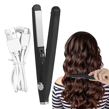 【中古】【未使用】トラベルヘアアイロン |ショートヘア用 2 in 1 ミニヘアアイロン |アパートおよび家庭用 USB 小型ヘアカーラー |高速加熱セラミックプレートヘア