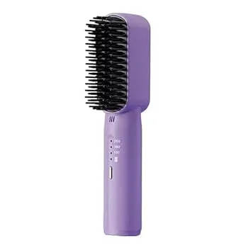 【中古】【未使用】WLLKIY ミニコードレスヘアアイロンポータブルヘアアイロンコームクイックヒートアップ充電式加熱ヘアストレートブラシ fangzi (Color : Purple)