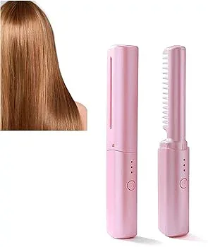 【中古】【未使用】ヒートブラシ コードレス ポータブルヘアアイロンブラシ コードレスヘアアイロンブラシ 縮毛矯正コーム 3段階温度調節 MAX200℃ USB充電式 静電