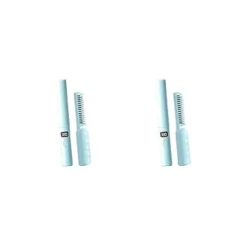 【中古】【未使用】2のセットストレートヘアアイロンブラシ 3 温度調節可能な電気ホットコーム 女の子用 ビューティーグリーン