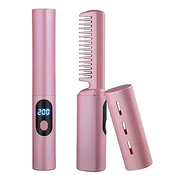 【中古】【未使用】矯正ブラシ、ストレートヘアアイロンブラシ、2 in 1 ポータブル電気コームストレートアイロン肥厚抗縮れブラシヘアストレートナー USB 充電コー