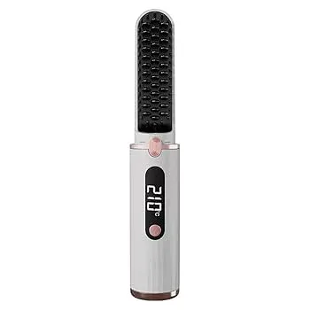【中古】【未使用】火傷防止設計の軽量ヘアアイロン ヒートブラシ搭載 コンパクトサイズ ヘアケア 4段階温度調節 ブラシ一体型ヘアアイロン MAX200°C 使いやすいヘ