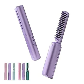 【中古】【未使用】【TAMBAオリジナル付き】ミニ ヘアアイロン ブラシ コーム 型(ライトピンク)|携帯|コードレス|ストレート|コンパクト|ミニ|温度調節|軽