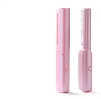 【中古】【未使用】ヒートブラシ コードレス ヘアアイロン USB充電式 4000mAh大容量 3段階温度調整 急速加熱 温度記憶 デジタル表示 火傷防止 ヘアアイロン コード