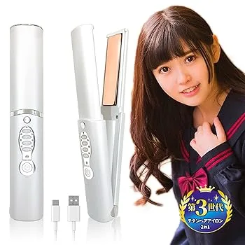 【中古】【未使用】コードレス ストレートヘアアイロン、チタンポータブルフラットアイロン、トラベルストレートアイロン、デュアル電圧 5000 mAh バッテリー、瞬時