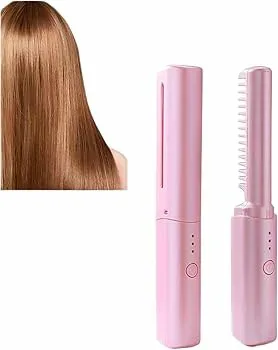 【中古】【未使用】縮毛矯正ブラシ ヘアアイロンコードレス ヒートブラシ 縮毛矯正コーム ケアストレートコーム 縮毛矯正 コーム スタイラー マルチ温度制御 の髪の