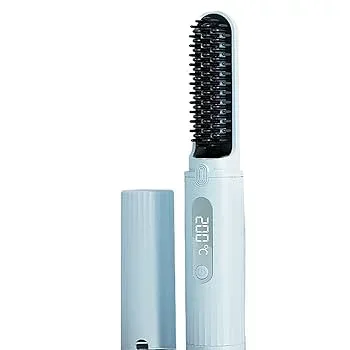 【中古】【未使用】Kisigim ヘアアイロン コードレスヘアアイロン ヒートブラシ 140〜200℃温度調整 15分間自動電源オフ 海外対応 火傷防止設計 持ち運び ヘアアイ