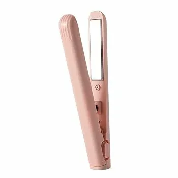 【中古】【未使用】Fiegcit ミニ両用ヘアアイロン、ショートヘア用小型ヘアアイロンミニ、2 in 1 ミニヘアカーラー、USB 充電式、ポータブル。 (ピンク)