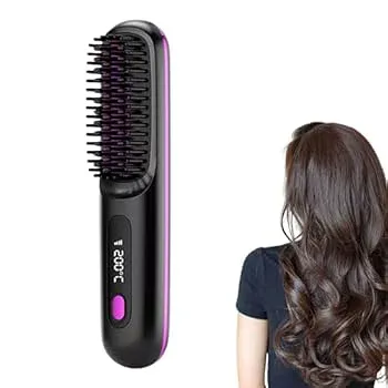 【中古】【未使用】コードレスヘアアイロン ブラシ、ヘアアイロン ブラシ - ヘアアイロン ブラシ3 加熱設定、USB 充電電気ホットコーム LCD ディスプレイ | 30代の