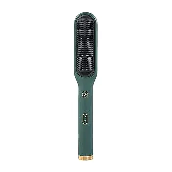 【中古】【未使用】ヘアアイロン ヒートブラシ ブラシアイロン カール ストレート ブラシ ポータブル クイックスタイリング USB充電式 2way マイナスイオン 静電気