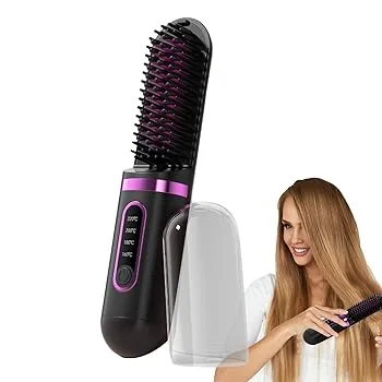 【中古】【未使用】ヘア ストレート ブラシ - コーム ヘア ストレート アイロン |充電式ヘアアイロン ブラシ |ストレートヘアアイロンコームアタッチメント |ストレ